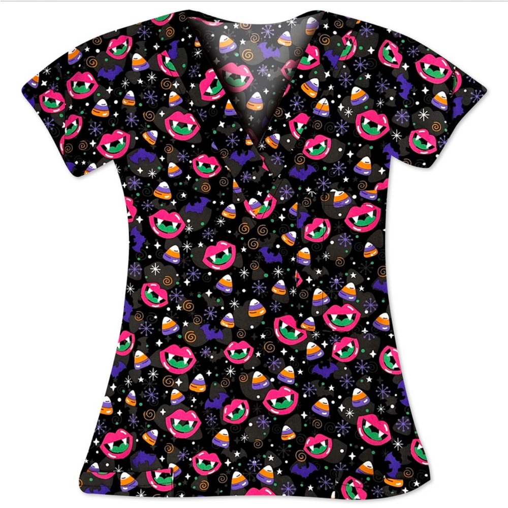 NWT Women’s 2X I Love Scrubs Halloween Sweet Tooth Scrub Top